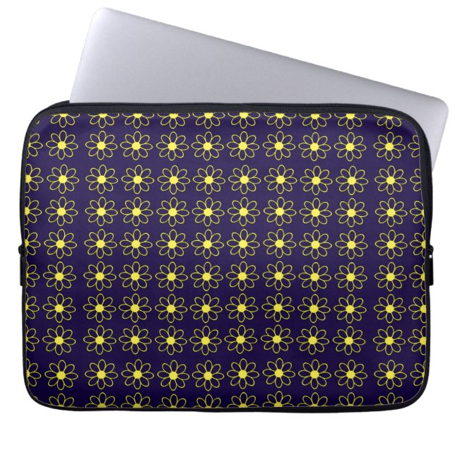 Geometric Pattern of Yellow Daisy Flowers Laptop Sleeve (Front)