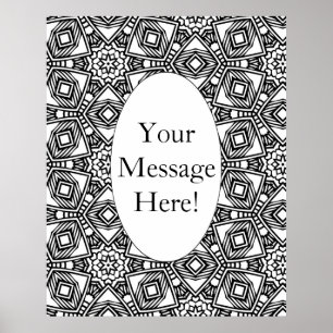 Geometric Pattern Oval Border Adult Colouring Page Poster