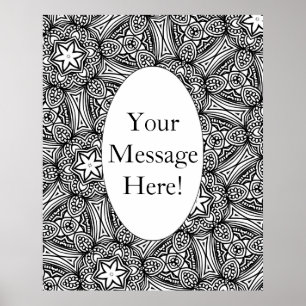 Geometric Pattern Oval Border Adult Colouring Page Poster