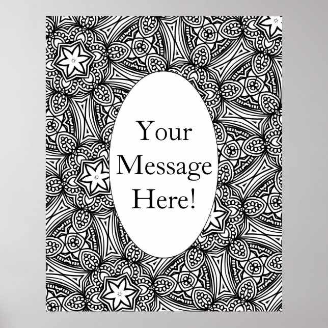 Geometric Pattern Oval Border Adult Colouring Page Poster (Front)