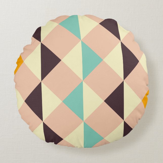 Geometric pattern overlapping diamonds & triangle round cushion (Front)