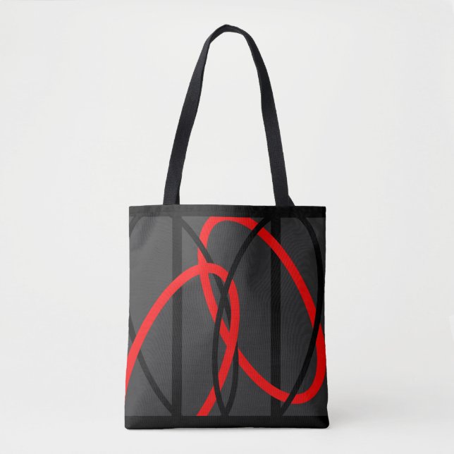 Geometric Pattern Red Grey Black Modern Design Tote Bag (Front)
