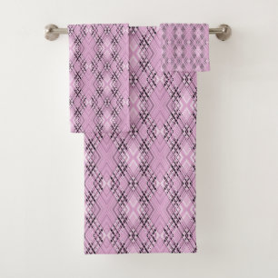 Geometric pattern retro pink diamonds bath towel set