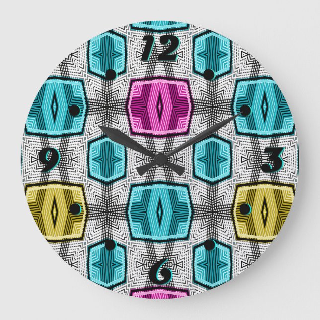Geometric pattern retro sixties large clock (Front)