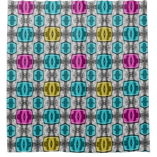 Geometric pattern retro sixties shower curtain