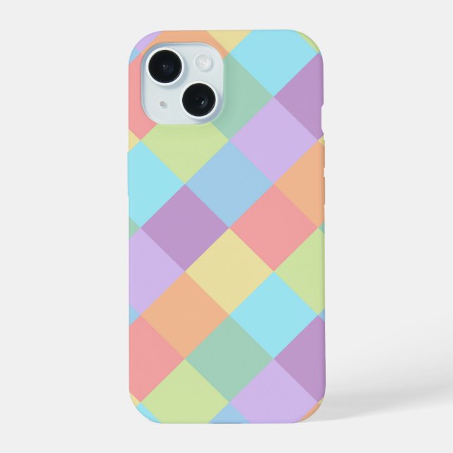 Geometric pattern shapes pastel rainbow colours iPhone 15 case (Back)
