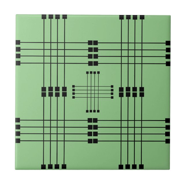 Geometric Pattern | Squares | Lines | Sage | Tile (Front)