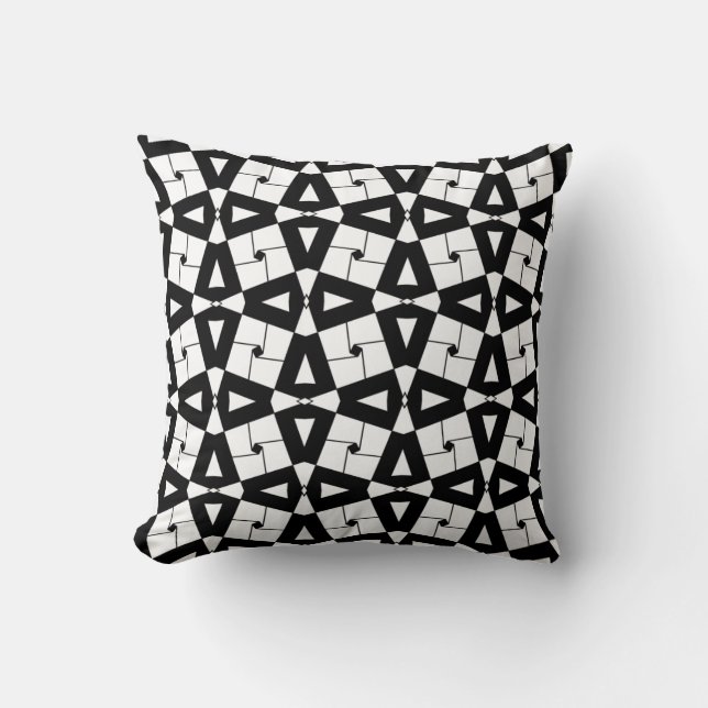 Geometric Pattern Tile Seamless Black & White Cushion (Front)