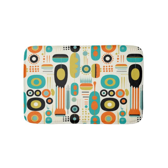 Geometric Pattern Vibrant Retro Mid Century Modern Bath Mat (Front)