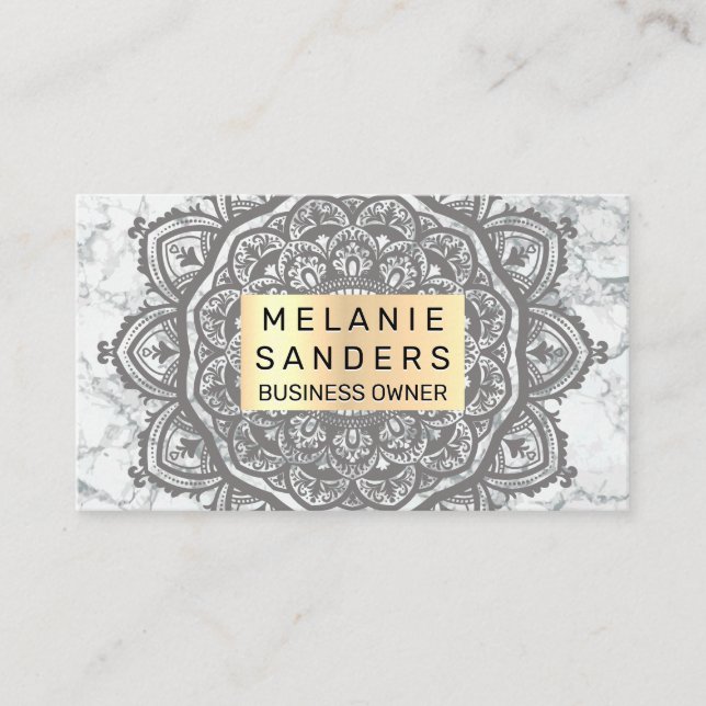 Geometric Pattern | White Marble | Mandala Business Card (Front)