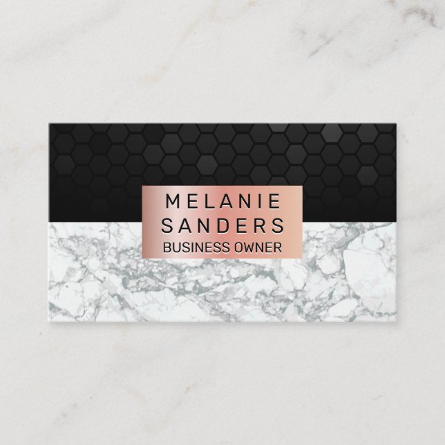Geometric Pattern | White Marble | Rose Gold Frame Business Card (Front)