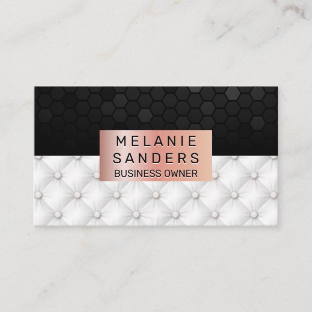 Geometric Pattern | White Upholster | Rose Gold Business Card (Front)