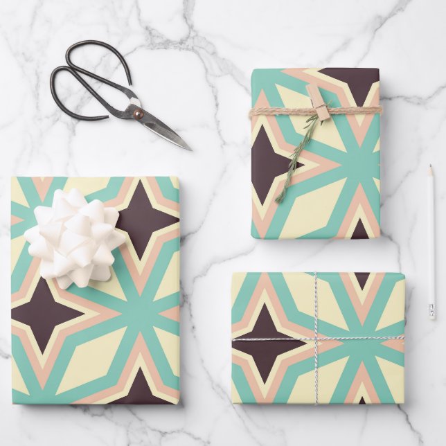 Geometric pattern with alternating dark star shape wrapping paper sheet (Front)