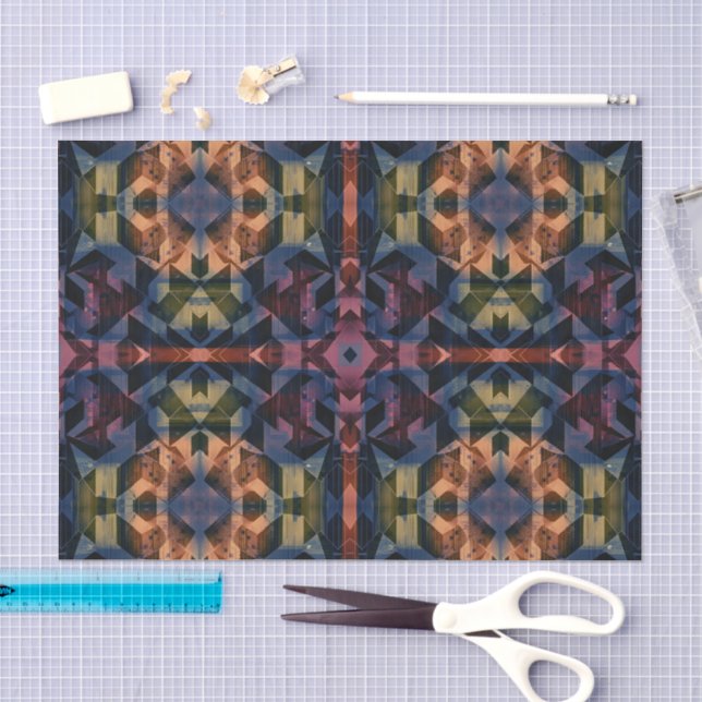 Geometric pattern with blueish flower  tissue paper (Craft)