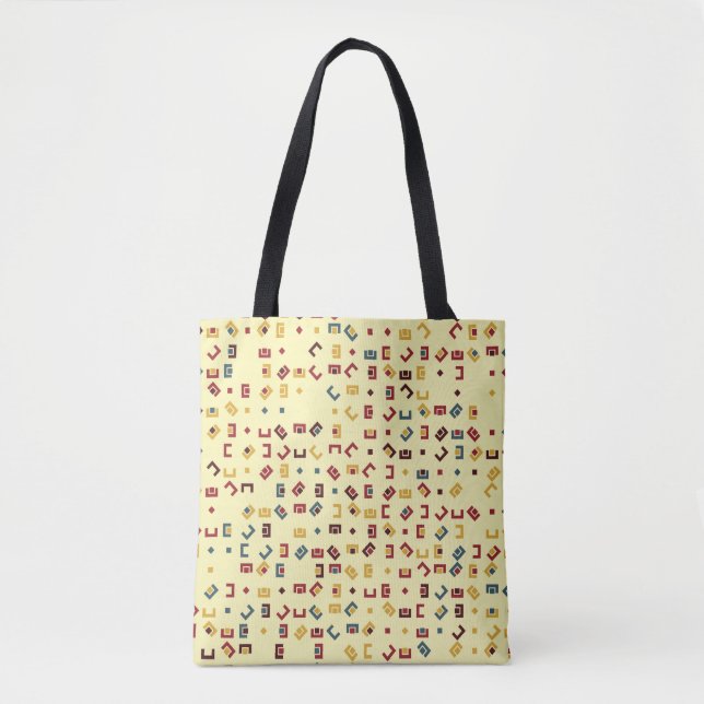 Geometric pattern with coloured elements,  vintage tote bag (Front)