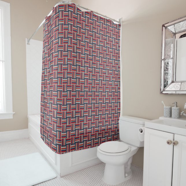 Geometric Pattern with Colourful Stripes Shower Curtain (In Situ)
