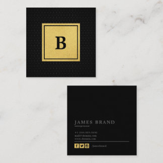 Geometric Pattern with Faux Gold Foil Monogram Square Business Card