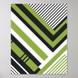 Geometric Pattern with Green and Black Stripes Poster