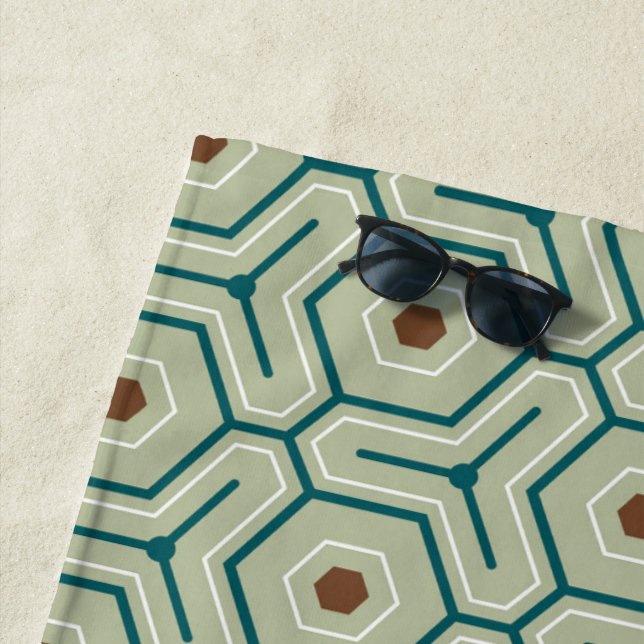 Geometric pattern with interlocking hexagons beach towel (In Situ)