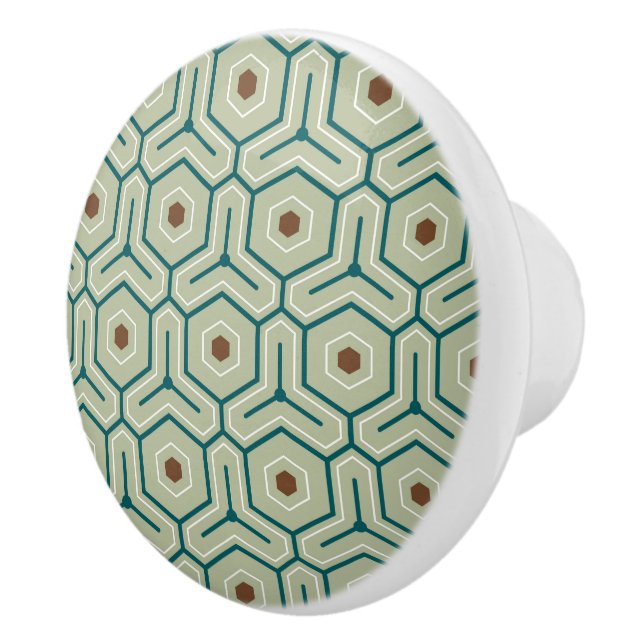 Geometric pattern with interlocking hexagons ceramic knob (Right)