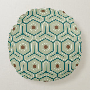 Geometric pattern with interlocking hexagons round cushion