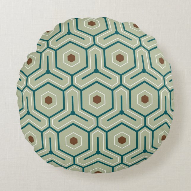 Geometric pattern with interlocking hexagons round cushion (Front)