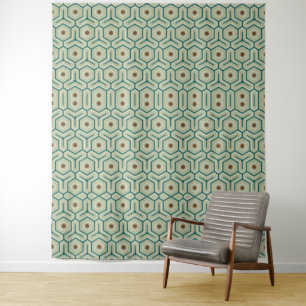 Geometric pattern with interlocking hexagons tapestry