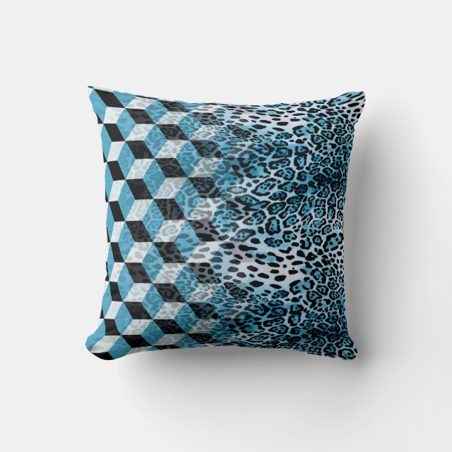 Geometric pattern with leopard skin, leopard patte cushion (Front)