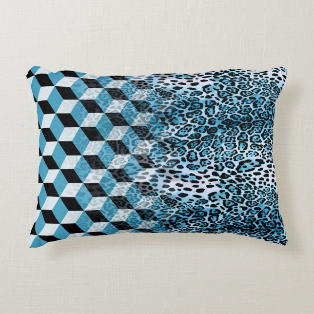 Geometric pattern with leopard skin, leopard patte decorative cushion (Front)