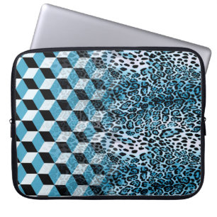 Geometric pattern with leopard skin, leopard patte laptop sleeve