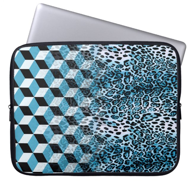 Geometric pattern with leopard skin, leopard patte laptop sleeve (Front)