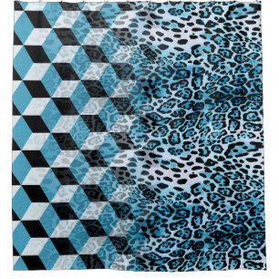 Geometric pattern with leopard skin, leopard patte shower curtain