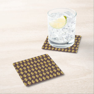 Geometric pattern with orange and blue hexagons square paper coaster