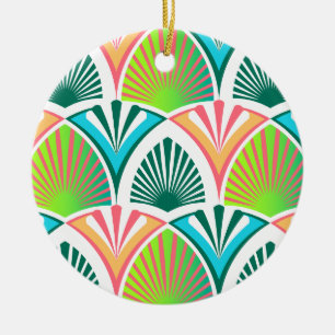 Geometric pattern with palm leaves and flowers ceramic tree decoration