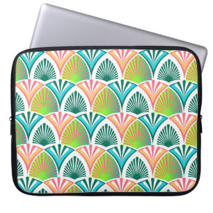 Geometric pattern with palm leaves and flowers laptop sleeve