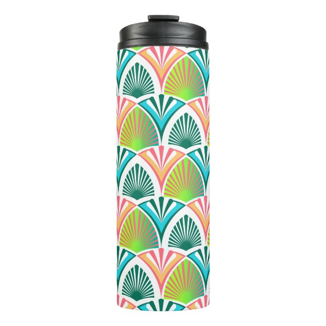 Geometric pattern with palm leaves and flowers  thermal tumbler (Front)