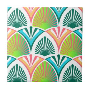 Geometric pattern with palm leaves and flowers tile