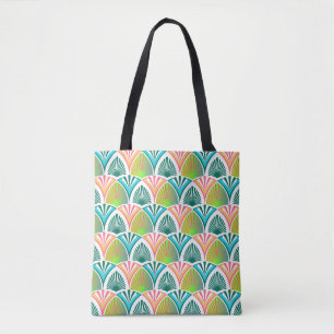 Geometric pattern with palm leaves and flowers tote bag