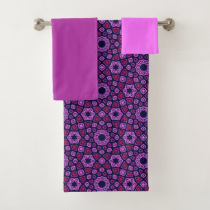 Geometric Pattern with Purple Truncated Tri-Hexago Bath Towel Set