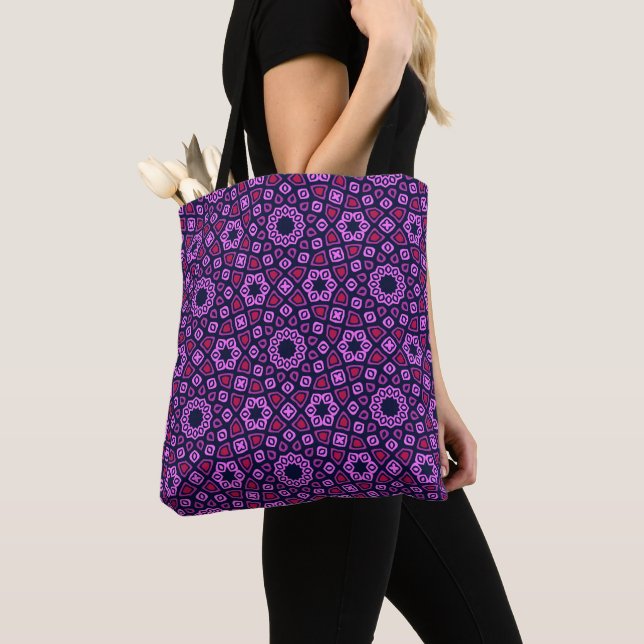 Geometric Pattern with Purple Truncated Tri-Hexago Tote Bag (Close Up)