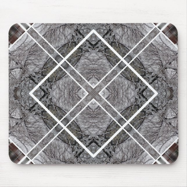 Geometric Pattern with Snowy Winter Trees Mouse Pad (Front)