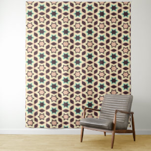 Geometric pattern with star shapes in brown and t Tapestry