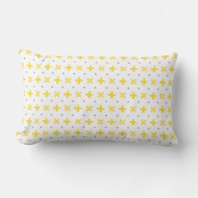 Geometric Pattern Yellow & Grey Lumbar Pillow (Front)