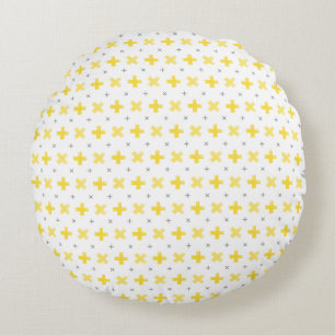 Geometric Pattern Yellow & Grey Round Pillow
