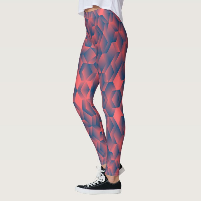 Geometric-patterned leggings in shades of blue  (Left)