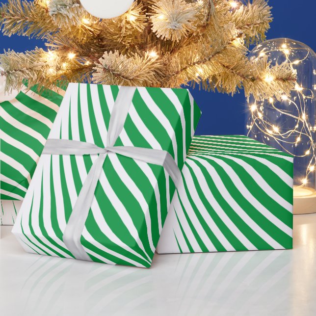 Geometric Patterns Christmas Green White Abstract  Wrapping Paper (Holidays)