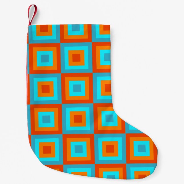 Geometric Patterns Colour Turquoise Orange Small Christmas Stocking (Front)