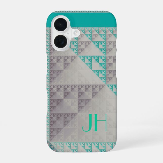 Geometric Patterns & Custom Monogram iPhone 16 Case (Back)