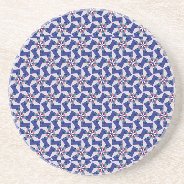 Geometric Patterns - Red and Blue Pinwheel Coaster (Front)