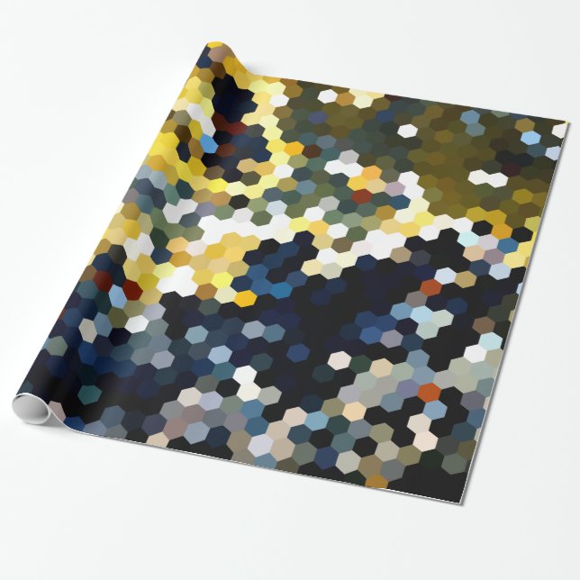 Geometric Patterns | Yellow and Blue Hexagons Wrapping Paper (Unrolled)